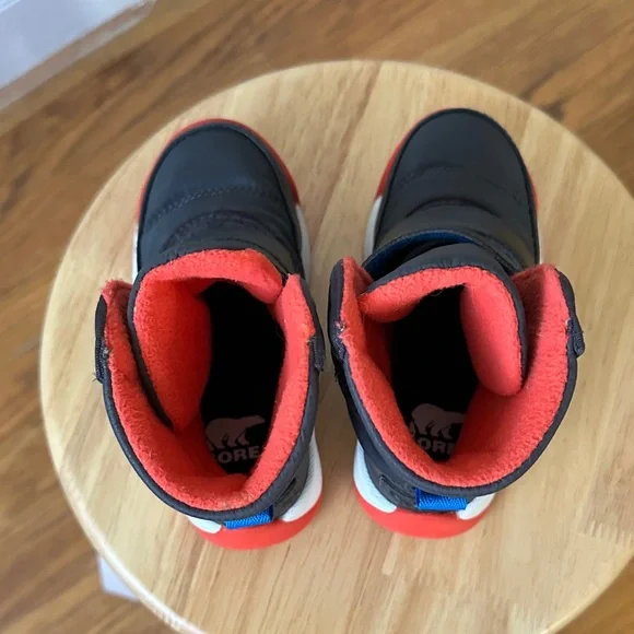 Sorel waterproof Whitney Kids' Black and Red Boots with Yellow Accent - Picture 4 of 5